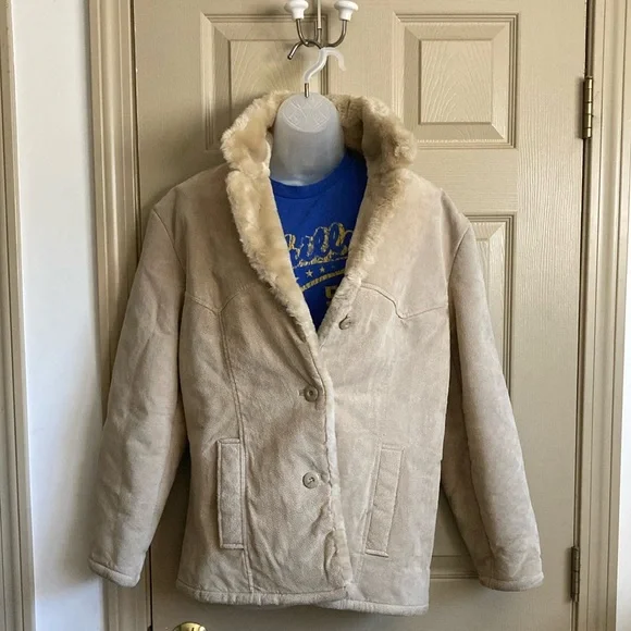 EUC Vintage Guess tan suede jacket 🧥 with plush warm lining Large - Picture 5 of 9